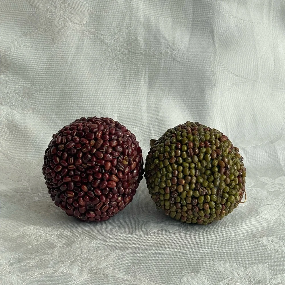 Pier 1 Beaded Pears with Metal Leaves Fall Autumn Decor Ornaments Set of 2